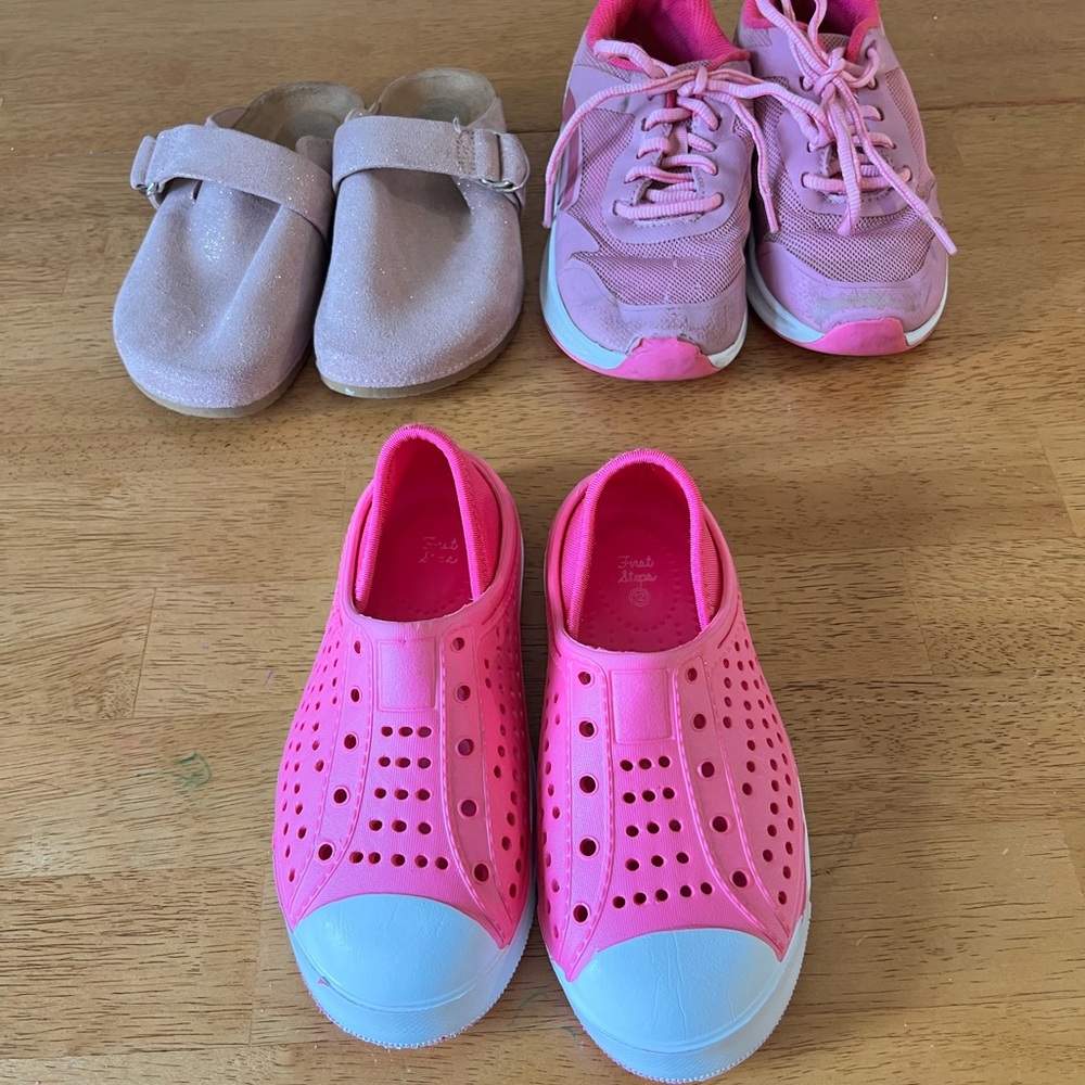 Lot Of 3 Walmart Little Girl Pink Shoes Water Clog Sneakers Size 12 & 13